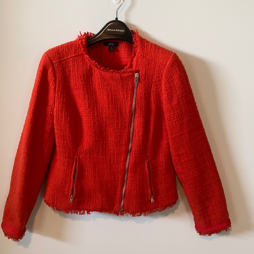 J. Crew Tweed motorcycle jacket with fringe size 4